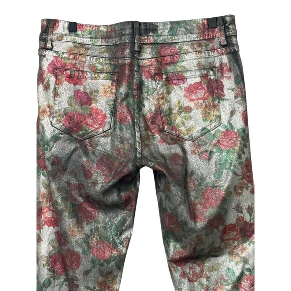 Street Label Los Angeles Coated Jeans Roses Floral Straight Metallic USA Size 32 - Picture 4 of 11